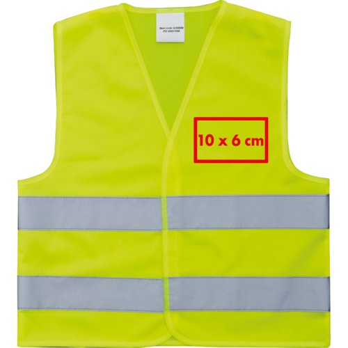 Gilet di sicurezza giallo in tessuto con strisce riflettenti.