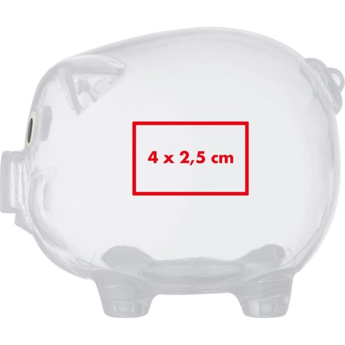 Salvadanaio trasparente in plastica con fessura per monete.