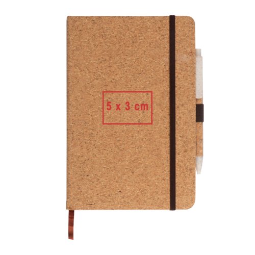 Taccuino in sughero con elastico e portapenne.