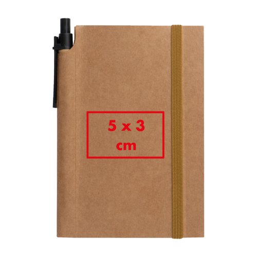 Quaderno marrone con elastico e portapenna.
