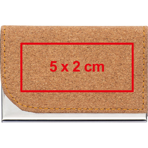 Porta biglietti da visita in sughero con elementi in metallo.