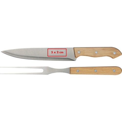 Set forchetta da carne argentata con manico in legno.