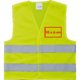 Gilet di sicurezza giallo in tessuto con strisce riflettenti.